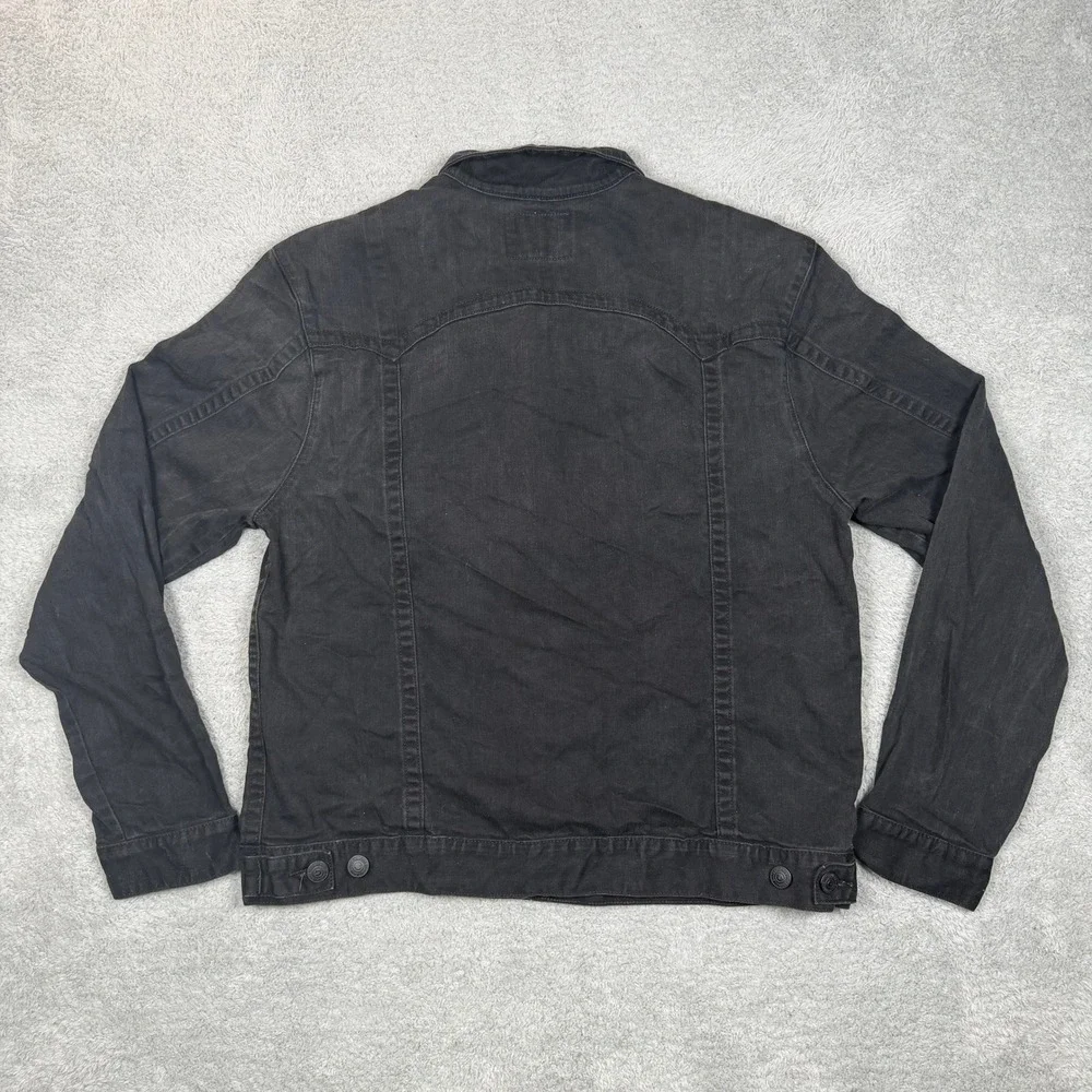 True Religion‎ Mens Black Denim Trucker Jacket XXL Horseshoe Stitching Y2K Moto